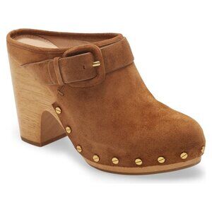 $440 VERONICA BEARD DACEY Buckle Clogs MULE PLATFORM SUEDE PECAN 10 (1) (MF4)